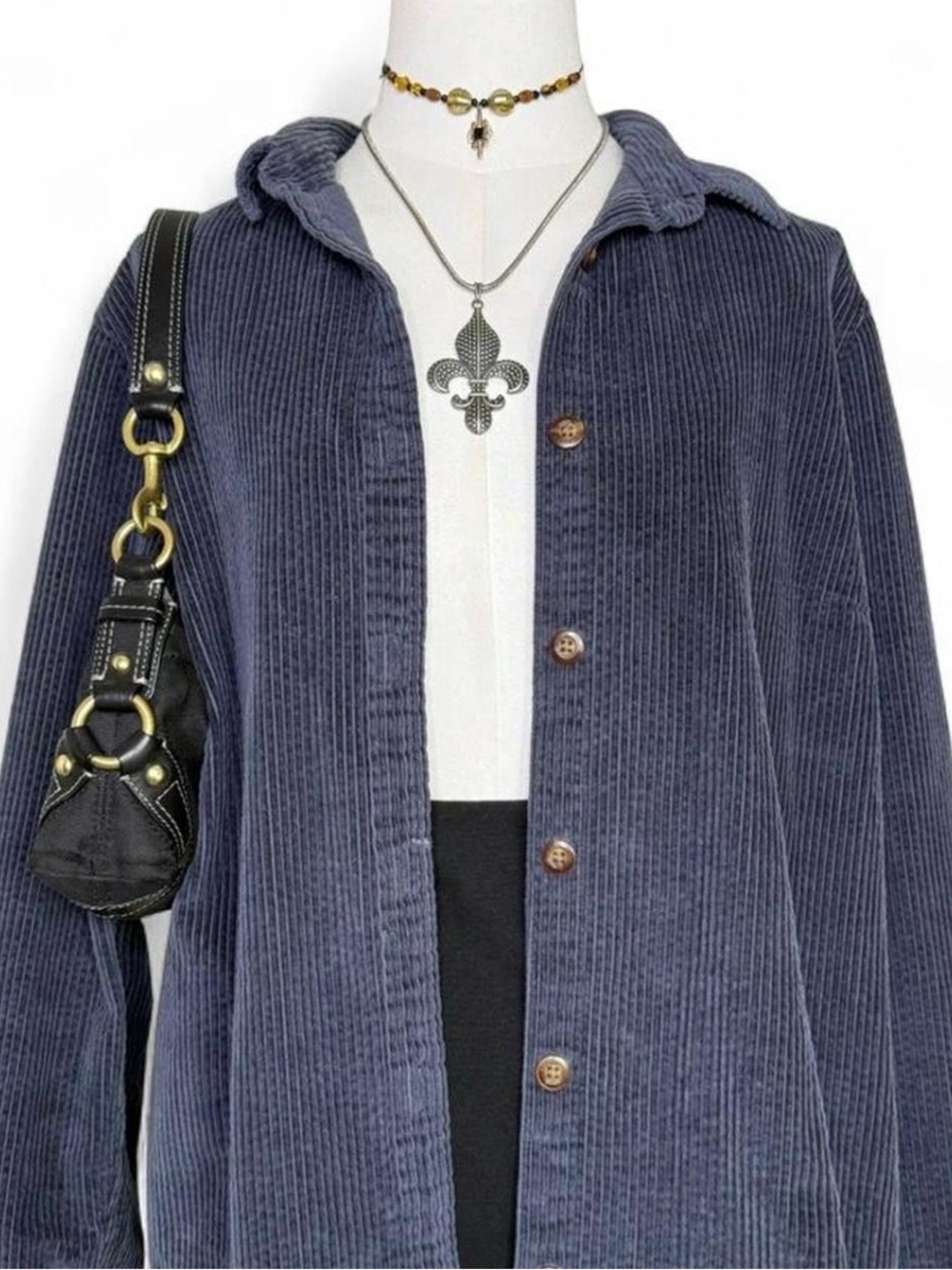 L.L. Bean Navy Corduroy Button-Front Shacket